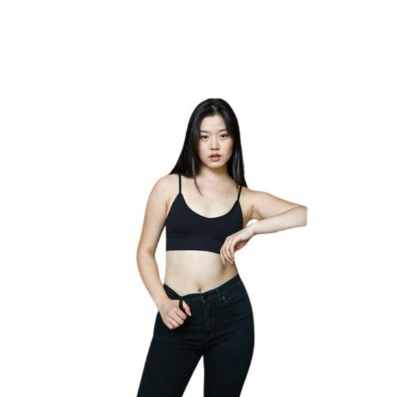 Diona J Low Back Bra Comfort V Neck Cami Crop Low Back Workout Tops Women Black - Picture 1 of 10